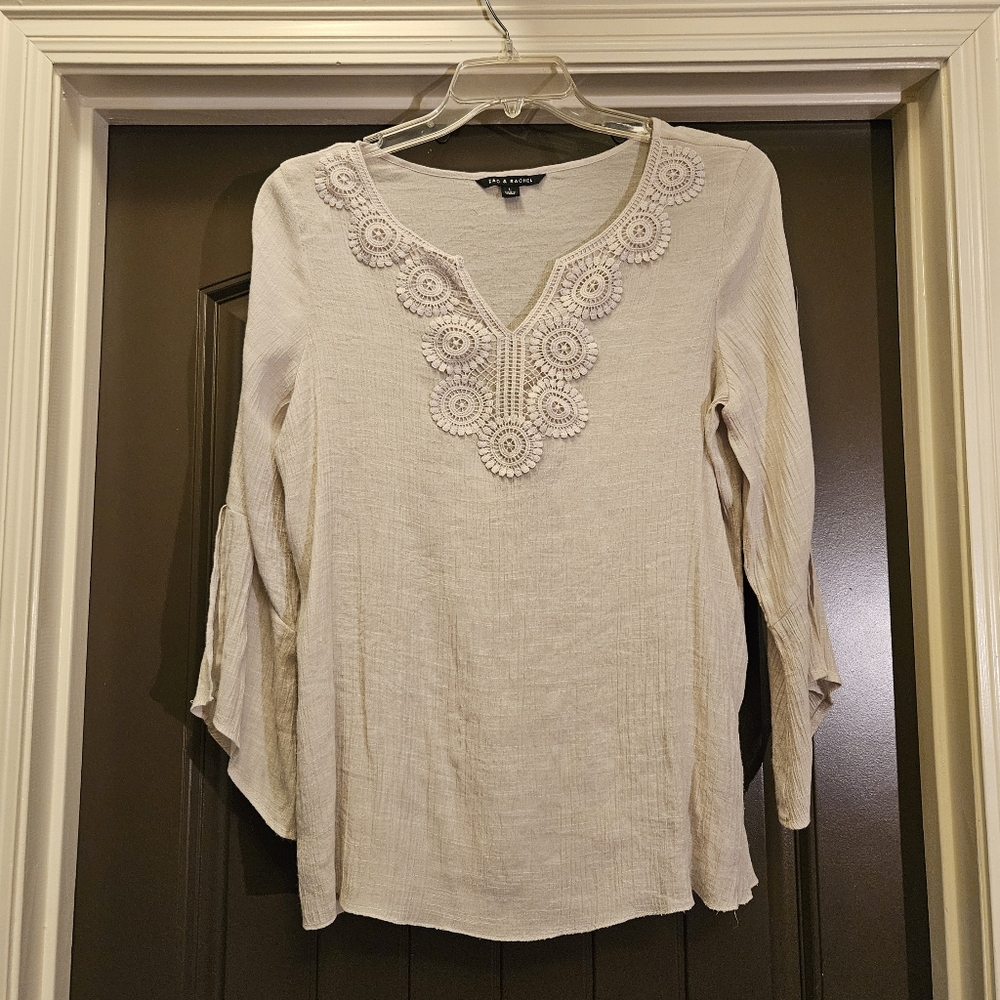 ZAC & RACHEL Women's Boho Blouse, Beige - Size Large